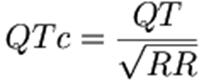 QTc = \frac{QT}{\sqrt {RR} }